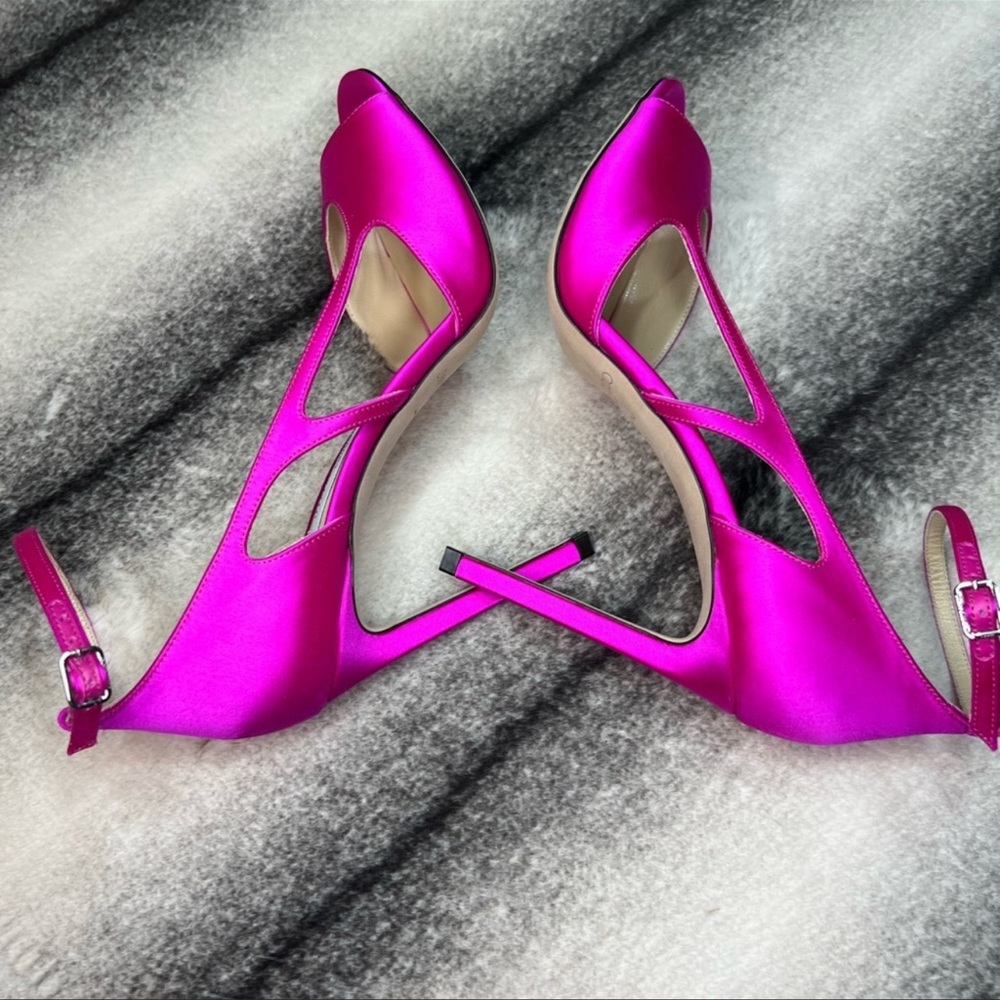 Jimmy Choo Liu 100 Satin Heeled Sandals Fuchsia Heels - Picture 3 of 8